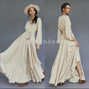 Anthropologie Erika Pena Cream Wrap Maxi Dress Boho Size L/XL NWT